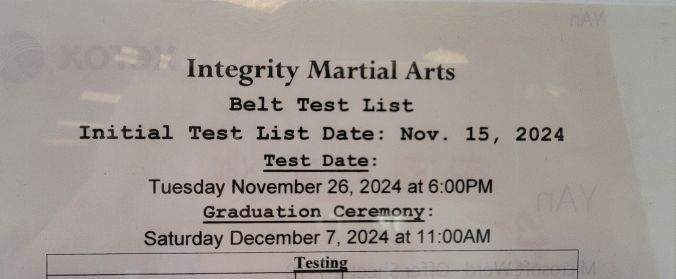 Belt Testing | Integrity Martial Arts